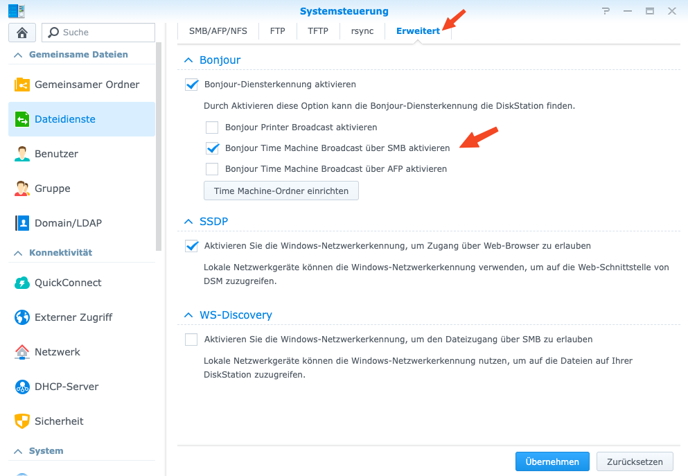 Time Machine auf Synology